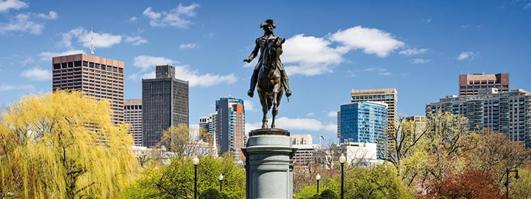 George Washington's statue in Boston Common in the city of Boston, USA